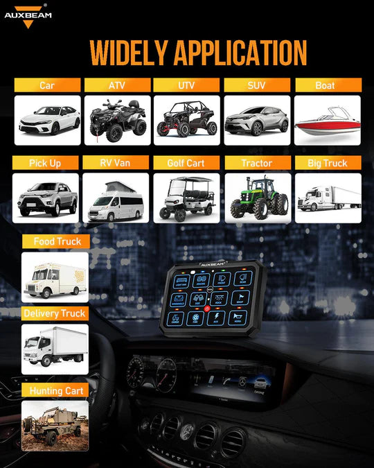 AUXBEAM RB120 RGB Switch Panel, Toggle/ Momentary/ Pulsed Mode Supported (Two-Sided Outlet)