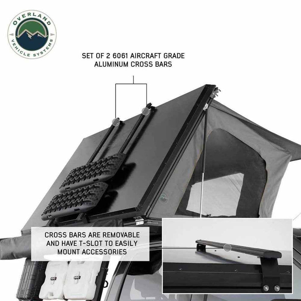 Overland Vehicle Systemts HD Sidewinder Side Load Aluminum Hard Shell Roof Top Tent, Grey Body & Green Trim