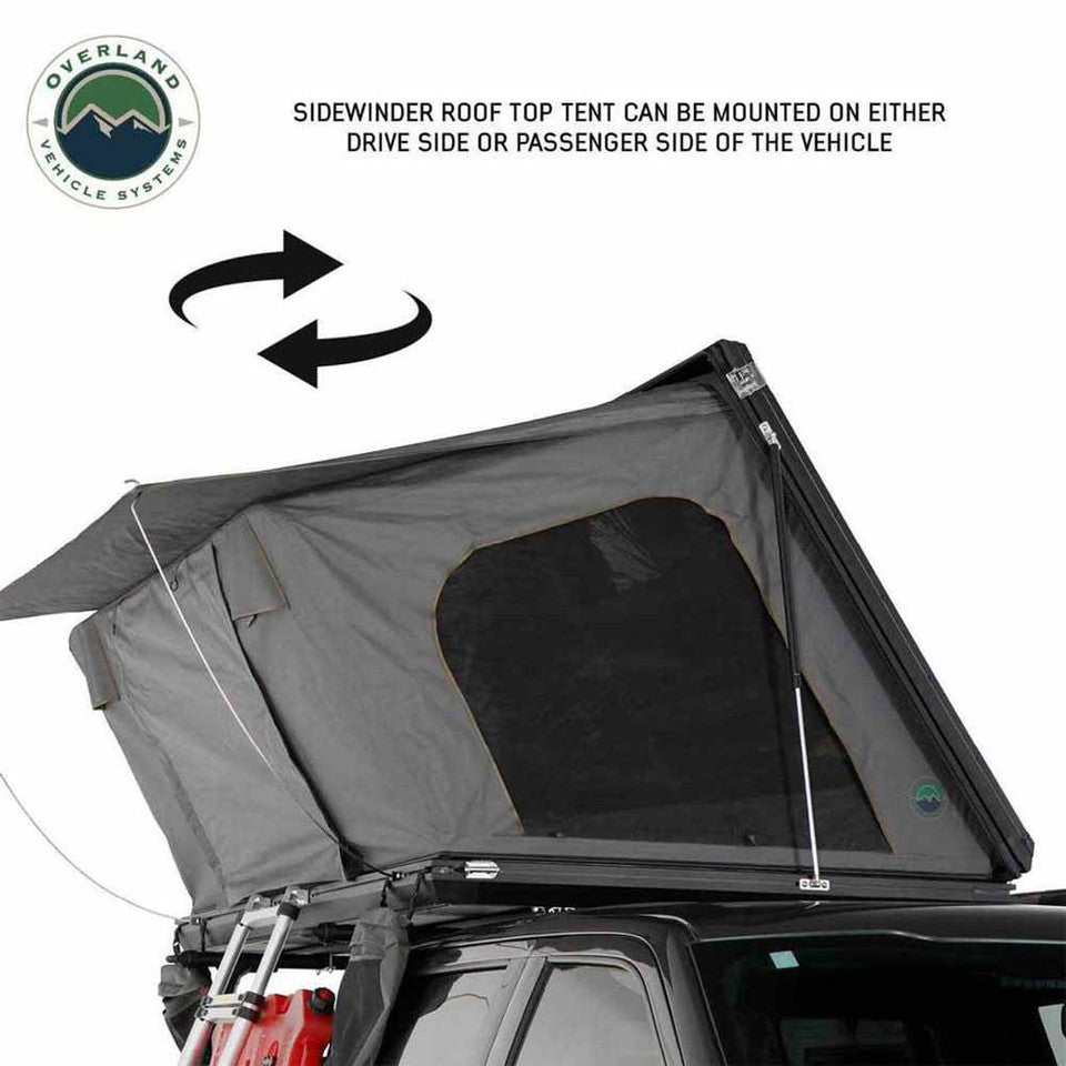 Overland Vehicle Systemts HD Sidewinder Side Load Aluminum Hard Shell Roof Top Tent, Grey Body & Green Trim