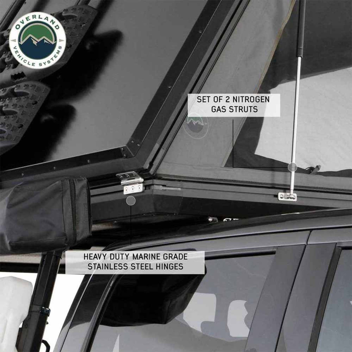 Overland Vehicle Systemts HD Sidewinder Side Load Aluminum Hard Shell Roof Top Tent, Grey Body & Green Trim