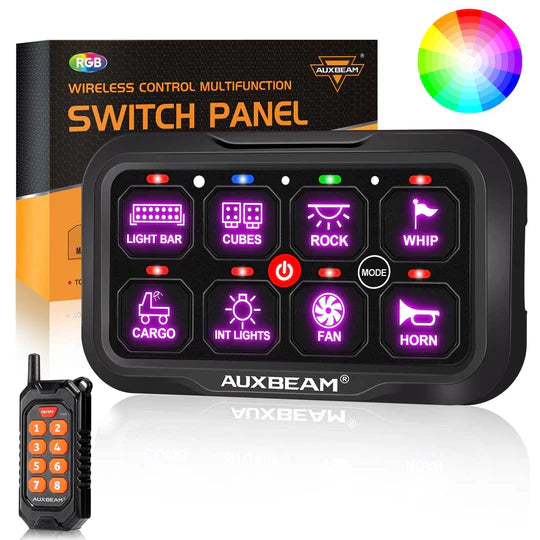 AUXBEAM RC-800 RGB Switch Panel with Remote Controller, Toggle/ Momentary/ Pulsed Mode Supported(One-Sided Outlet)