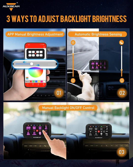 AUXBEAM AC-800 RGB Switch Panel with APP&Remote Control, Toggle/ Momentary/ Pulsed Mode Supported