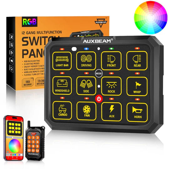 AUXBEAM AC-1200 RGB Switch Panel with APP&Remote Control, Toggle/ Momentary/ Pulsed Mode Supported(One-Sided Outlet)