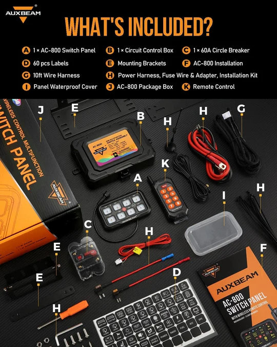 AUXBEAM AC-800 RGB Switch Panel with APP&Remote Control, Toggle/ Momentary/ Pulsed Mode Supported