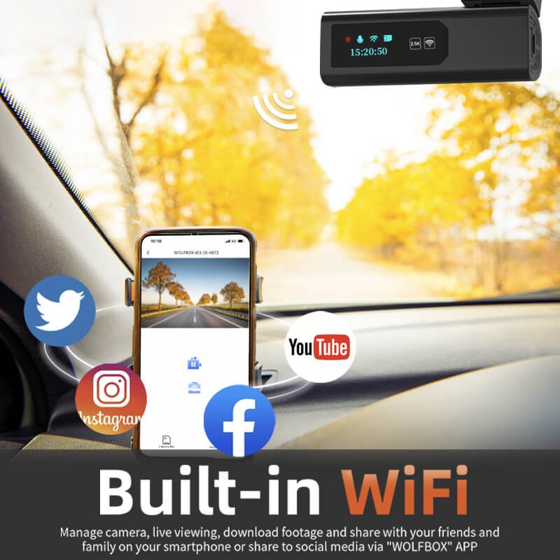 i03 | Built-in WiFi 2.5K Front&Full HD 1600P Dash Cam camera WOLFBOX