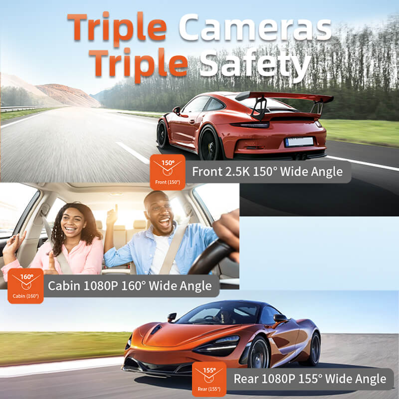 i07 | 3 Channel 2.5K+1080P+1080P Dashboard Recorder Built-in GPS WiFi camera WOLFBOX