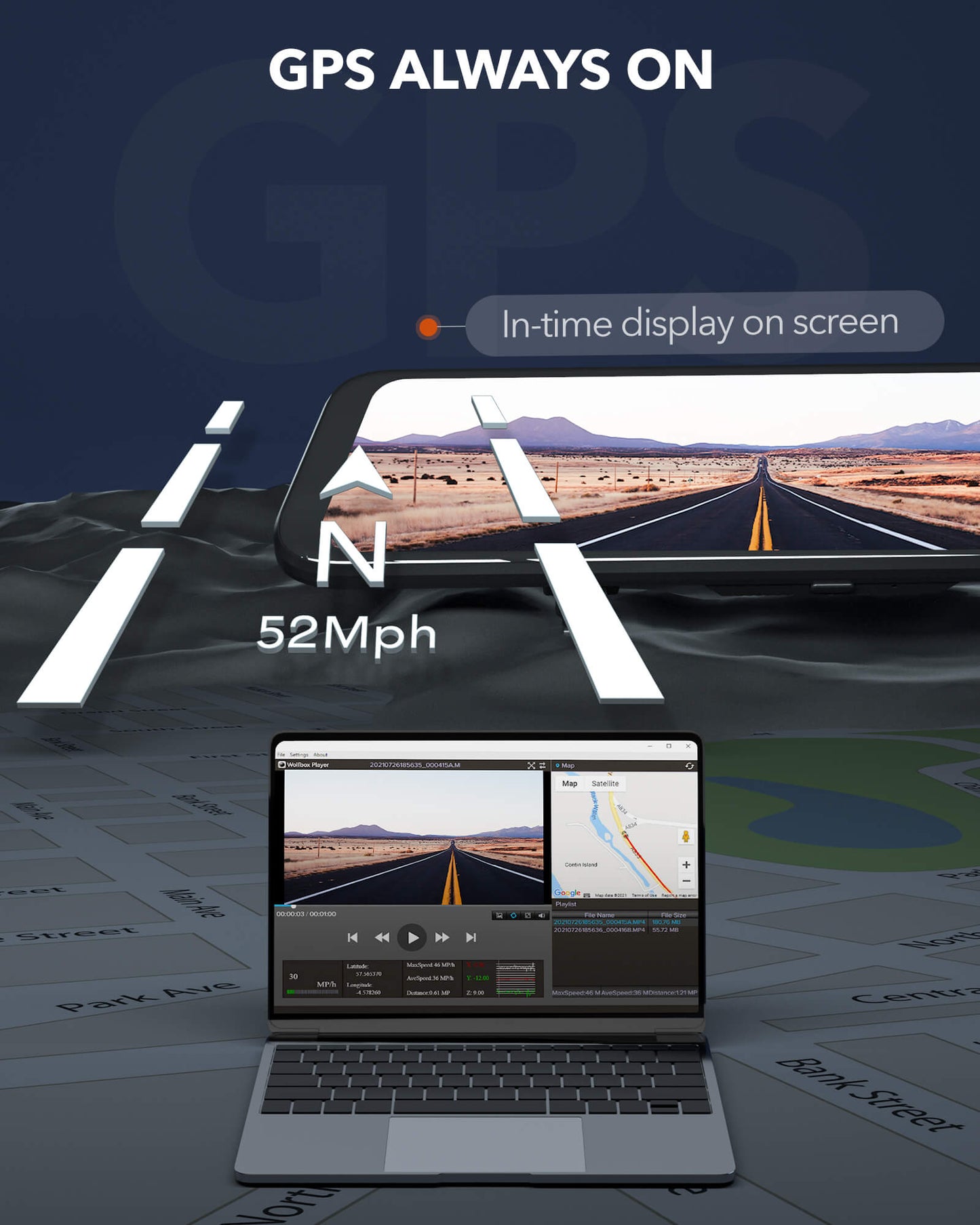 WOLFBOX G840H Wi-Fi Rear View Mirror Dash Cam camera WOLFBOX