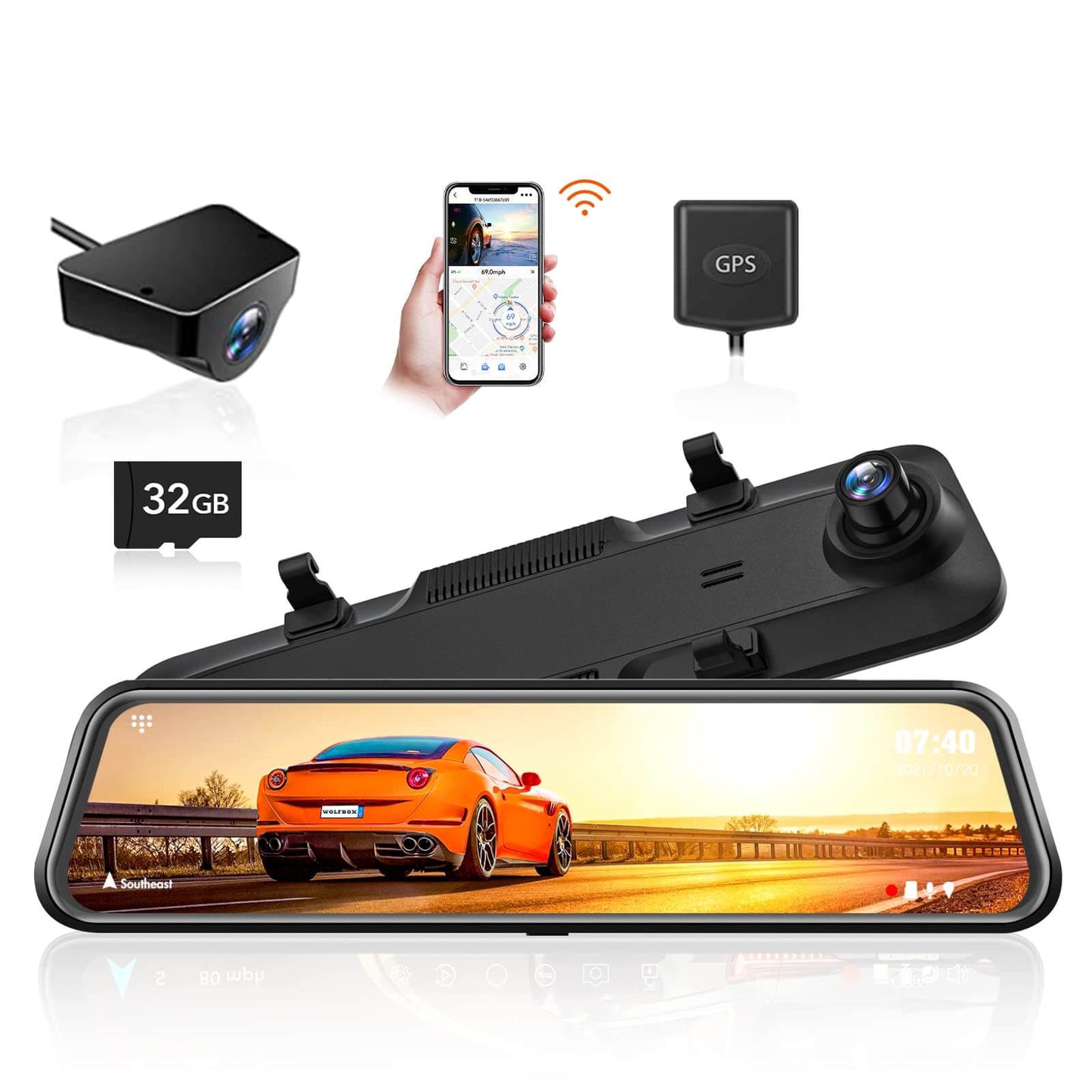 WOLFBOX G840H Wi-Fi Rear View Mirror Dash Cam camera WOLFBOX