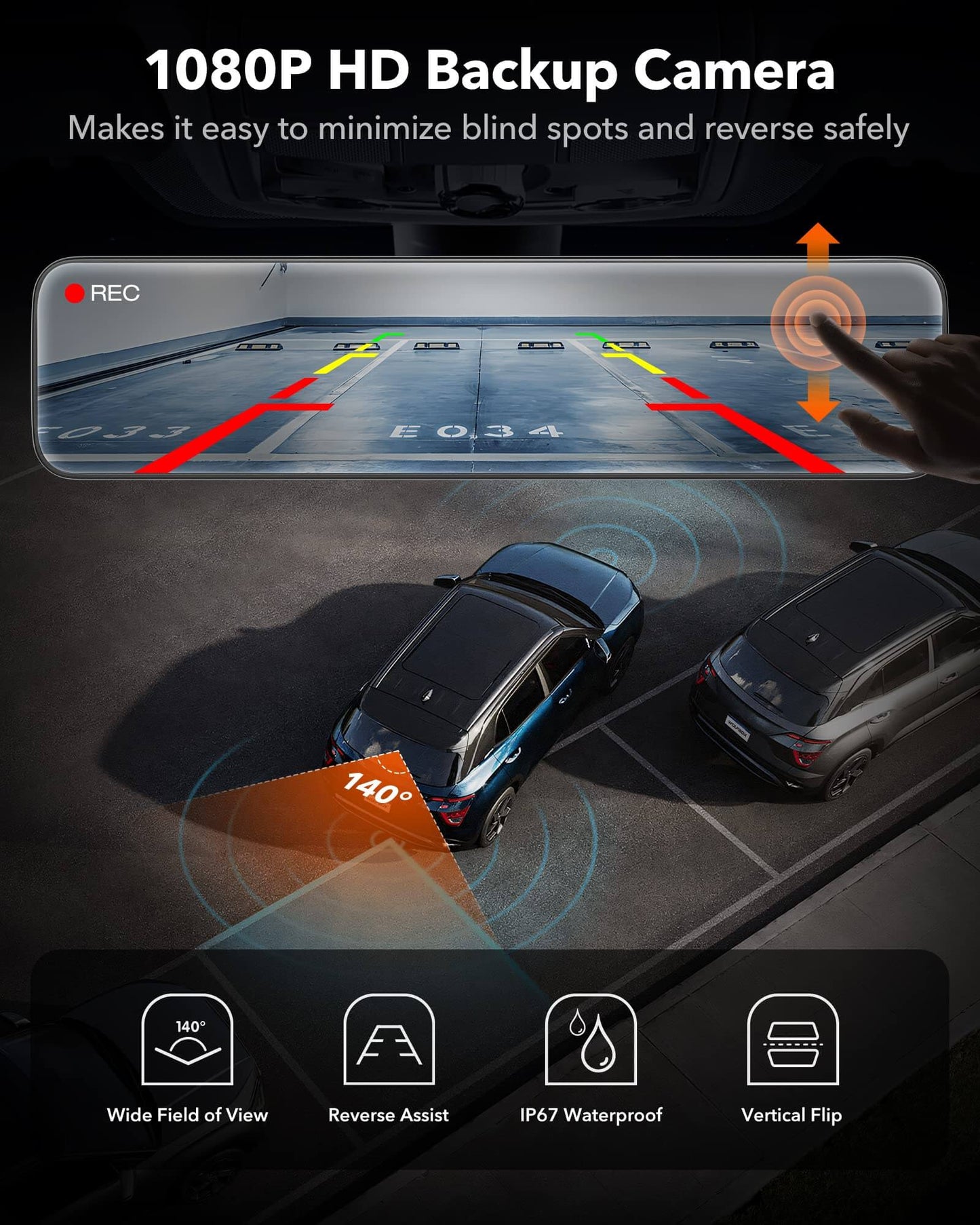 WOLFBOX G890 3 Channel Dash Cam with GPS Smart Mirror camera WOLFBOX