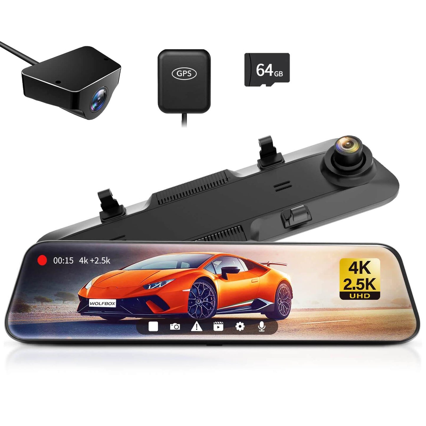 WOLFBOX G900 4K+2.5K Touch Screen Parking Monitoring Dash Cam Smart Mirror camera WOLFBOX