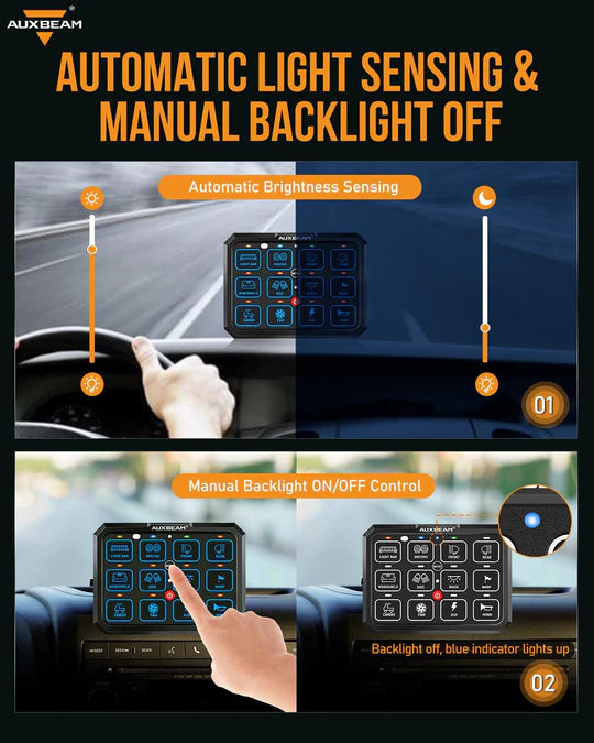 AUXBEAM AC-1200 RGB Switch Panel with APP&Remote Control, Toggle/ Momentary/ Pulsed Mode Supported(One-Sided Outlet)