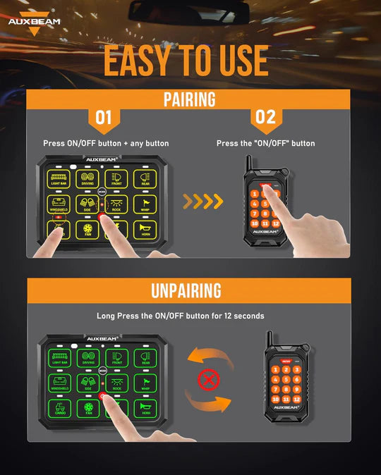 AUXBEAM AC-1200 RGB Switch Panel with APP&Remote Control, Toggle/ Momentary/ Pulsed Mode Supported(One-Sided Outlet)