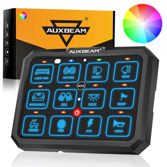 AUXBEAM RB120 RGB Switch Panel, Toggle/ Momentary/ Pulsed Mode Supported (Two-Sided Outlet)