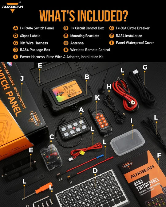 AUXBEAM RC-800 RGB Switch Panel with Remote Controller, Toggle/ Momentary/ Pulsed Mode Supported(One-Sided Outlet)